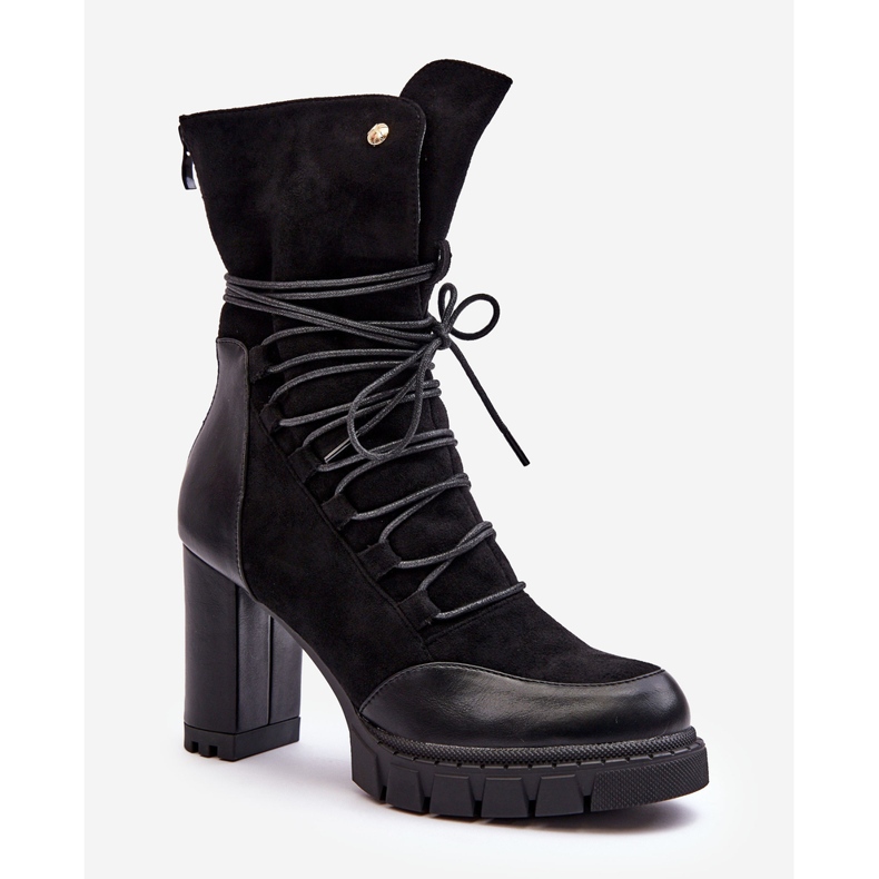 Női magassarkú bokacsizma befűzéssel, fekete Artie 1