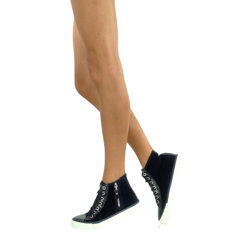 Sötétkék bársony boka tornacipő 1