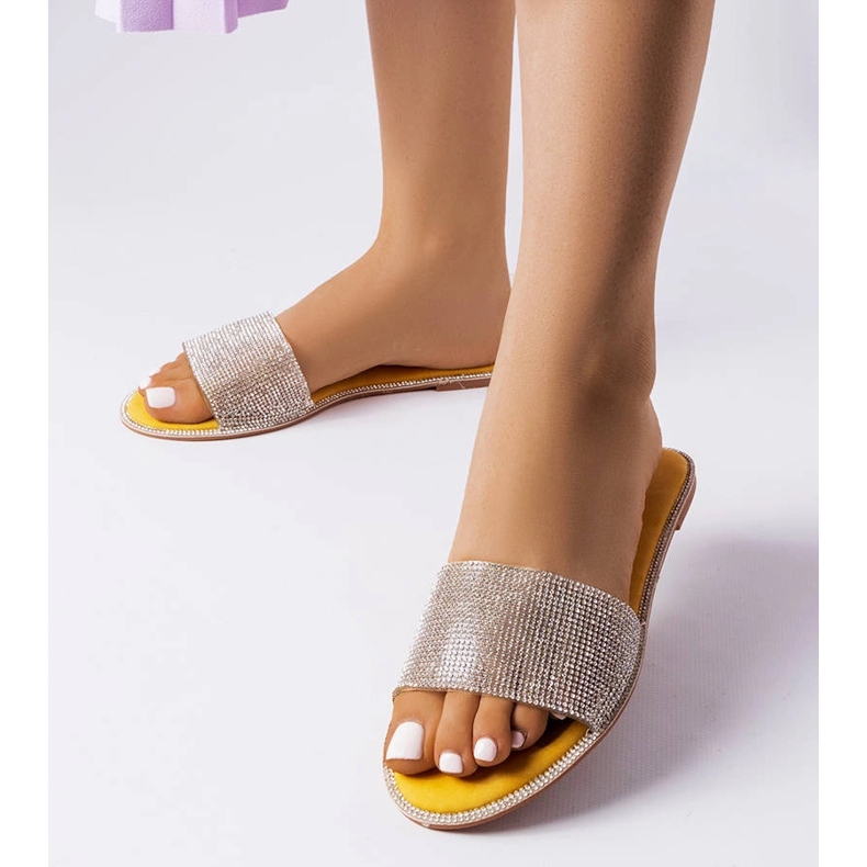 Guilmette strasszokkal díszített sárga csúszkák 1