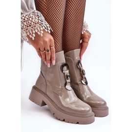 Patent női csizma díszítéssel bézs S.Barski MR870-53 2