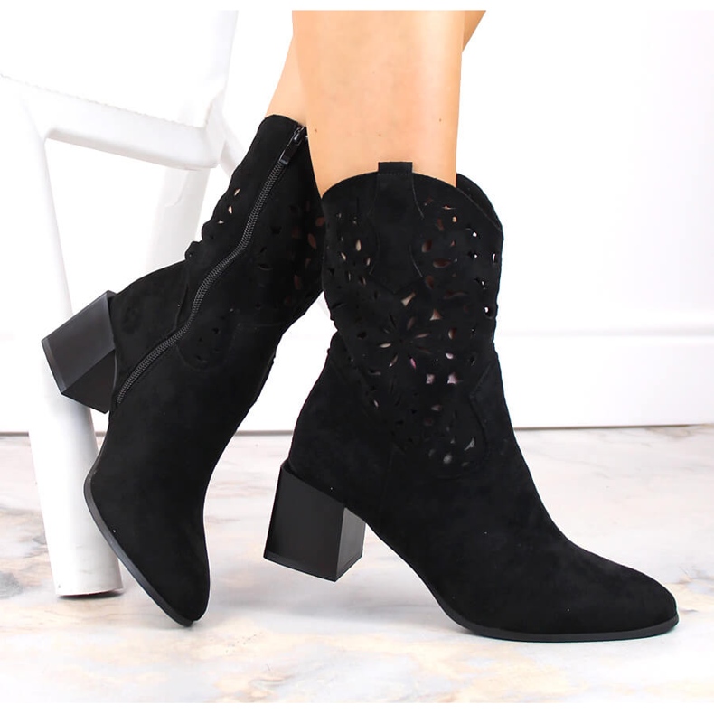 Női áttört cowboy csizma, szigeteletlen, fekete Jezzi ASA217-4 1