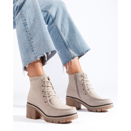 Goodin Bézs színű, fűzős, magas sarkú bokacsizma a Shelovet márkától 1