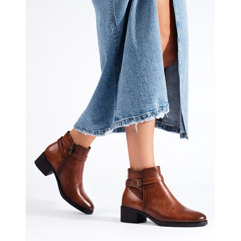 W. Potocki Potocki fekete női magas sarkú bokacsizma barna 2