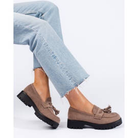 Shelovet sötétbézs velúr mokaszinok rojtokkal 1