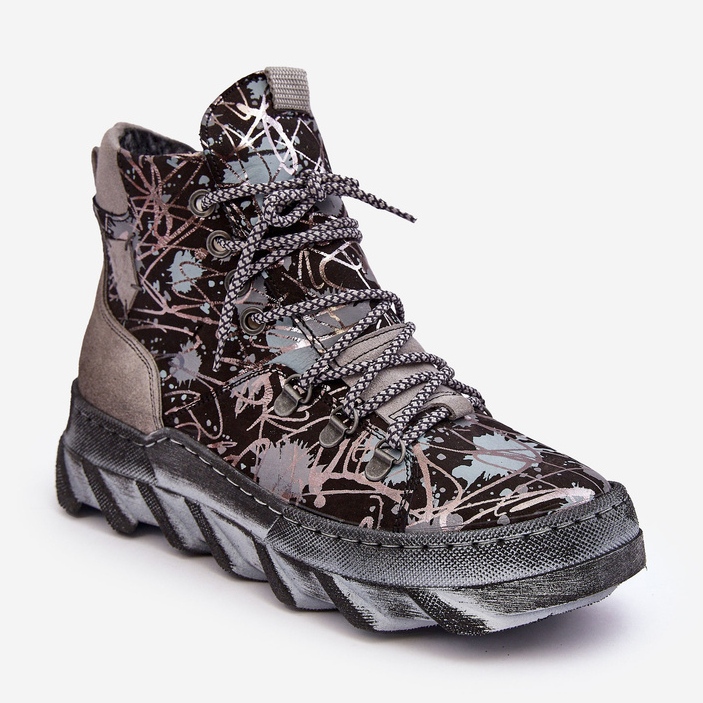 Bőr női meleg bokacsizma Maciejka 06146-03 szürke fekete 1