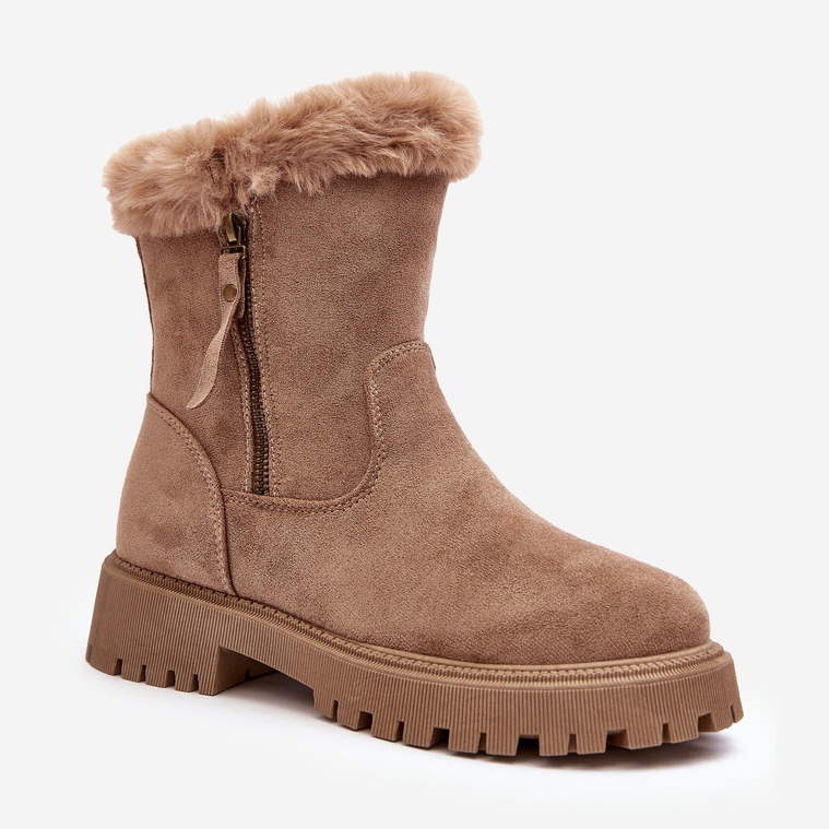 PE1 Női velúr bokacsizma bundával, bézs Hasiva 1