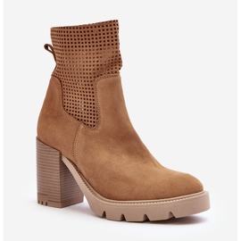 Lewski Shoes Velúr áttört női bokacsizma Camel Lewski 3386 bézs 1