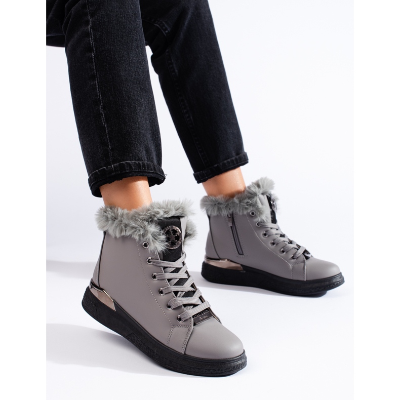 Szürke szigetelt Shelovet fűzős bokacsizma 1