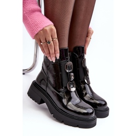 Patent női csizma díszítéssel, fekete S.Barski MR870-53 1