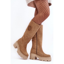 Lewski Shoes Női velúr térd feletti csizma bézs Lewski 3367 1