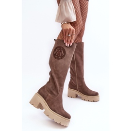 Lewski Shoes Női velúr térd feletti csizma, barna Lewski 3367 2