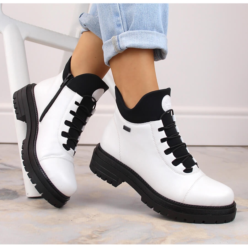 Vízálló, kényelmes, hőszigetelt női bokacsizma, fehér, Rieker Tex Y3163-80 1