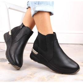 Bőr csizma, női fekete ékszeres tornacipő, Rieker 1 Bőr csizma, női fekete ékszeres tornacipő, Rieker 1