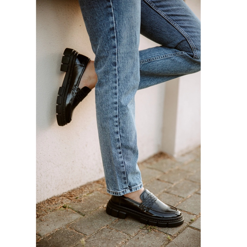 WASAK Női bőr bebújós cipő 0706, fekete, vastag talppal 1