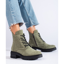 W. Potocki Áttört velúr munkáscsizma Potocki zöld 2