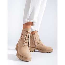 W. Potocki Áttört velúr munkáscsizma Potocki bézs 2