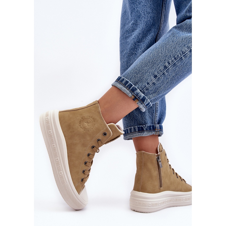 Női szigetelt cipzáras tornacipő Camel Big Star MM274026 bézs 1