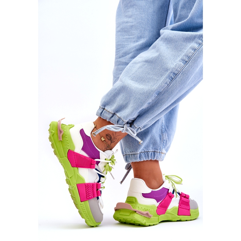 Seastar Divatos, fűzős női sportcipő, zöld-rózsaszín sokszínű 1