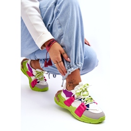 Seastar Divatos, fűzős női sportcipő, zöld-rózsaszín sokszínű 2