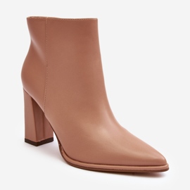 Bézs Saitana női bőr bokacsizma magas sarkon 1