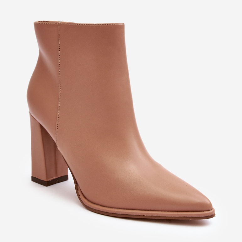 Bézs Saitana női bőr bokacsizma magas sarkon 1