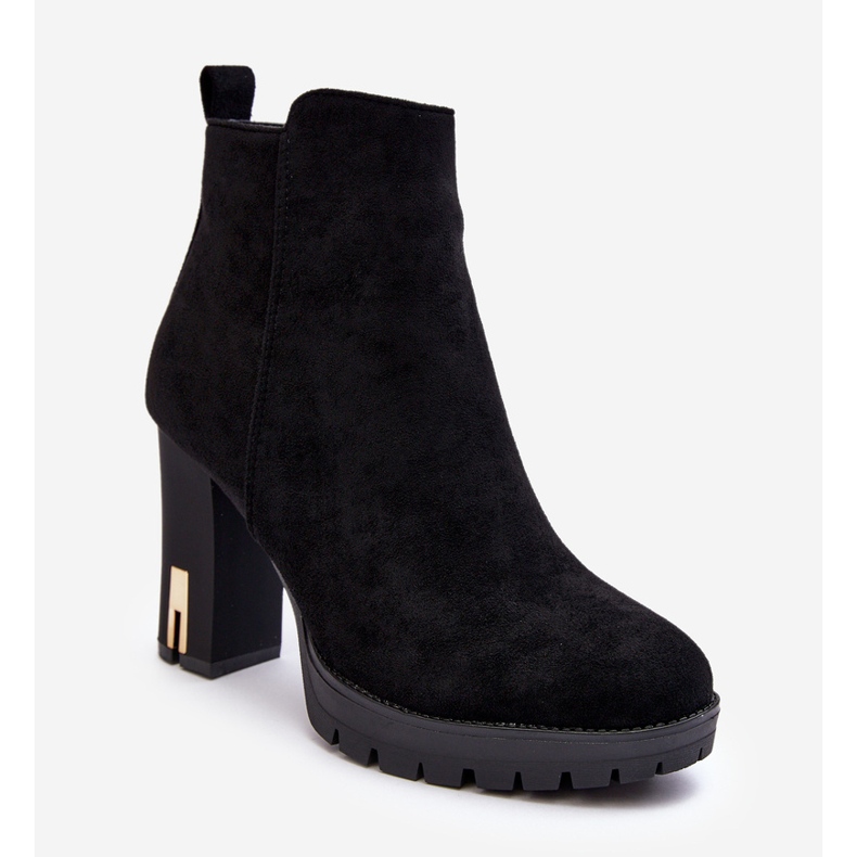 Velúr klasszikus magassarkú bokacsizma fekete Amy 1