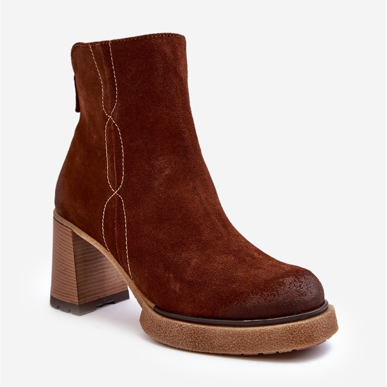 Velúr női csizma magas sarkon, barna Lemar Remilda 1