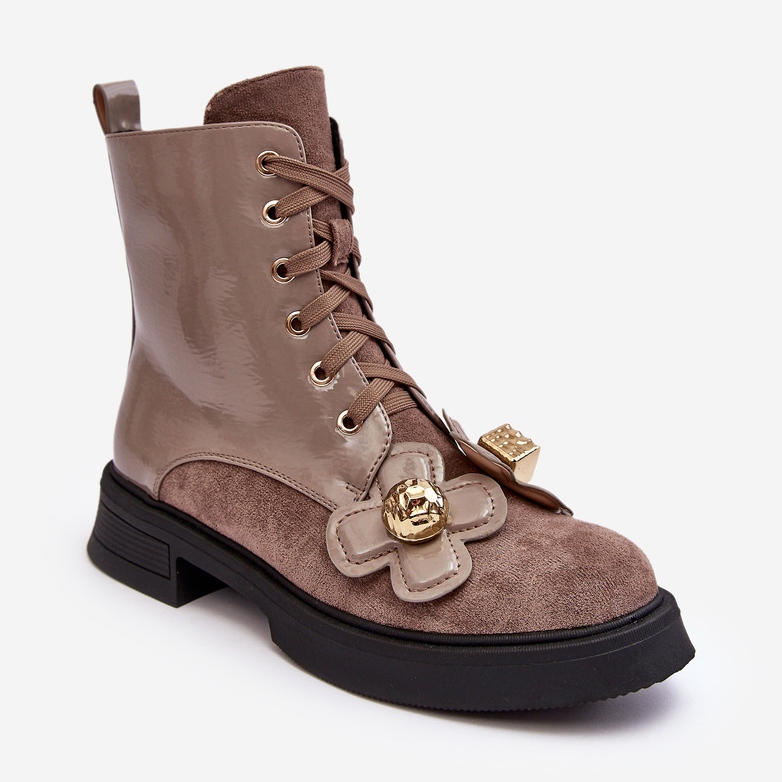 S.Barski Divatos női cipzáras bokacsizma díszítéssel D&amp;A MR870-76 szürkésbarna bézs 1