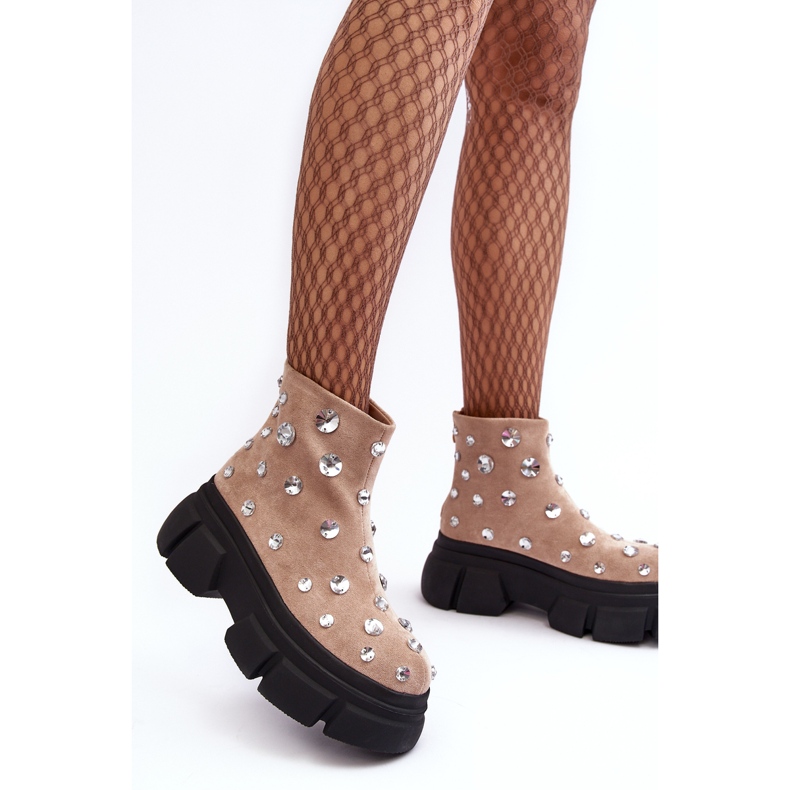 S.Barski Velúr szigetelt csizma kristályokkal D&amp;A MR870-83 bézs 1