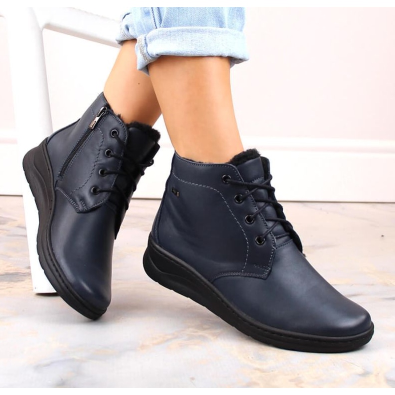 Helios W H584C hőszigetelt bőrcsizma fűzővel és cipzárral, sötétkék 1