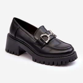 Női bőrcipő masszív magassarkúval, fekete Lemmitty 1