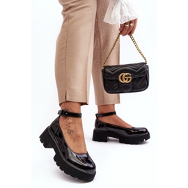 WS1 Női lakkbőr cipő alacsony sarokkal és csattal, fekete, Owena 2