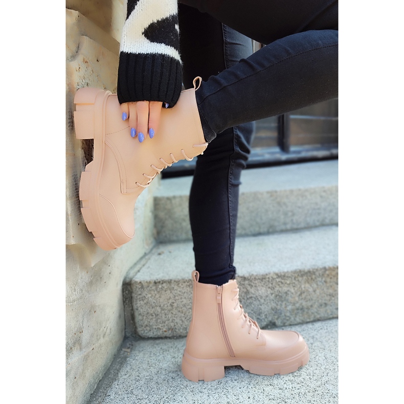 Női meztelen fűzős bokacsizma bézs 1