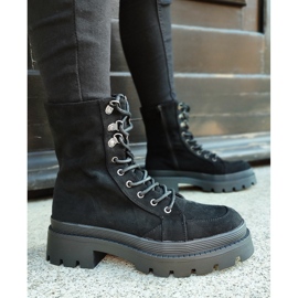 Női fekete velúr munkáscsizma vastag talppal 2