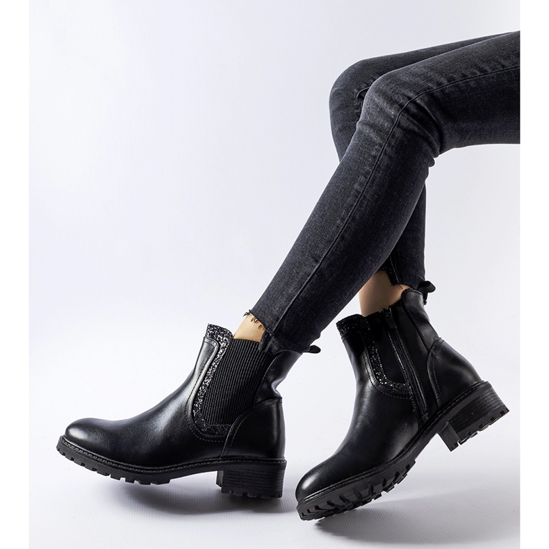 Fekete, Emidio csillámmal díszített bokacsizma 1