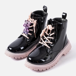 Evento Fekete és rózsaszín lakkozott csizma Orso macival 1