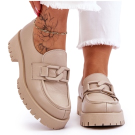 Lemar Divatos bőrcipők bézs naplopók 4