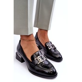 Vinceza Lakkbőr cipő, fekete magassarkú mokaszin 2