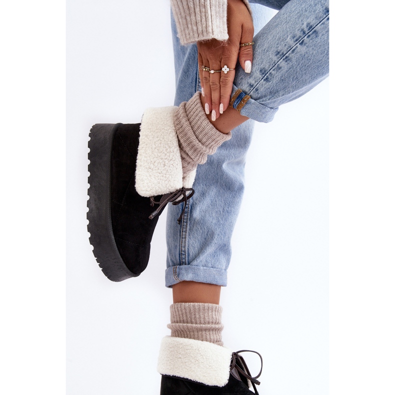 Platform hócsizma báránybőr kabáttal, Fekete Olimuka 2