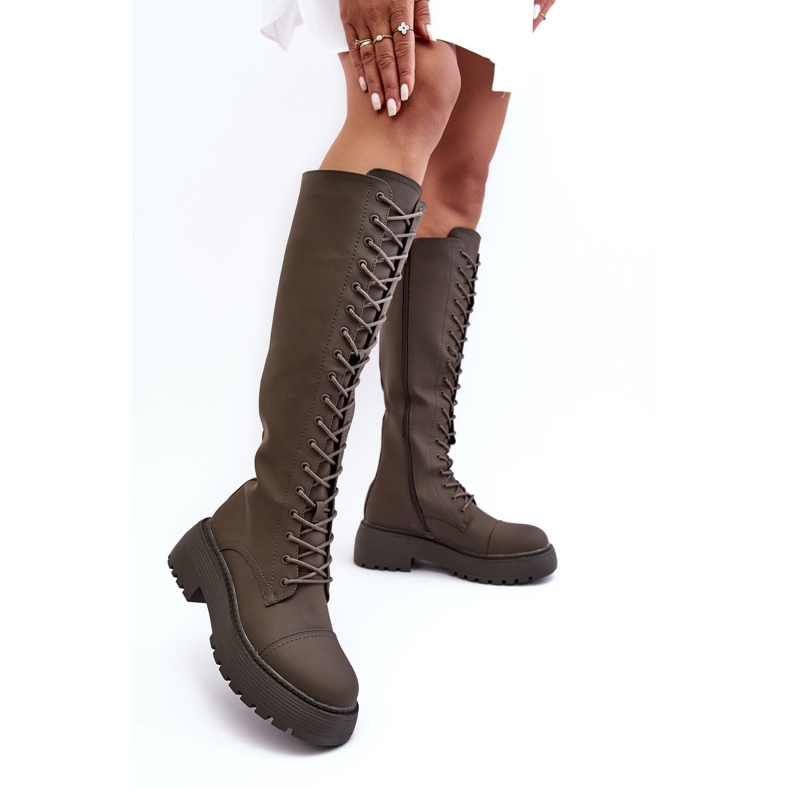 PS1 Fűzős, meleg csizma, térdig érő csizma, sötétzöld, Bergdis 1