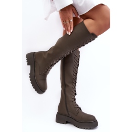 PS1 Fűzős, meleg csizma, térdig érő csizma, sötétzöld, Bergdis 2