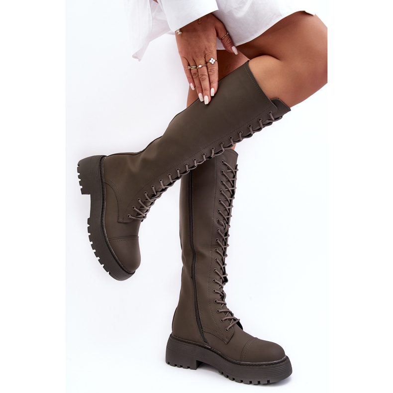 PS1 Fűzős, meleg csizma, térdig érő csizma, sötétzöld, Bergdis 2