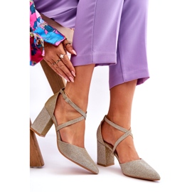 Divatos fényes arany magassarkú pumpák aranysárga 3