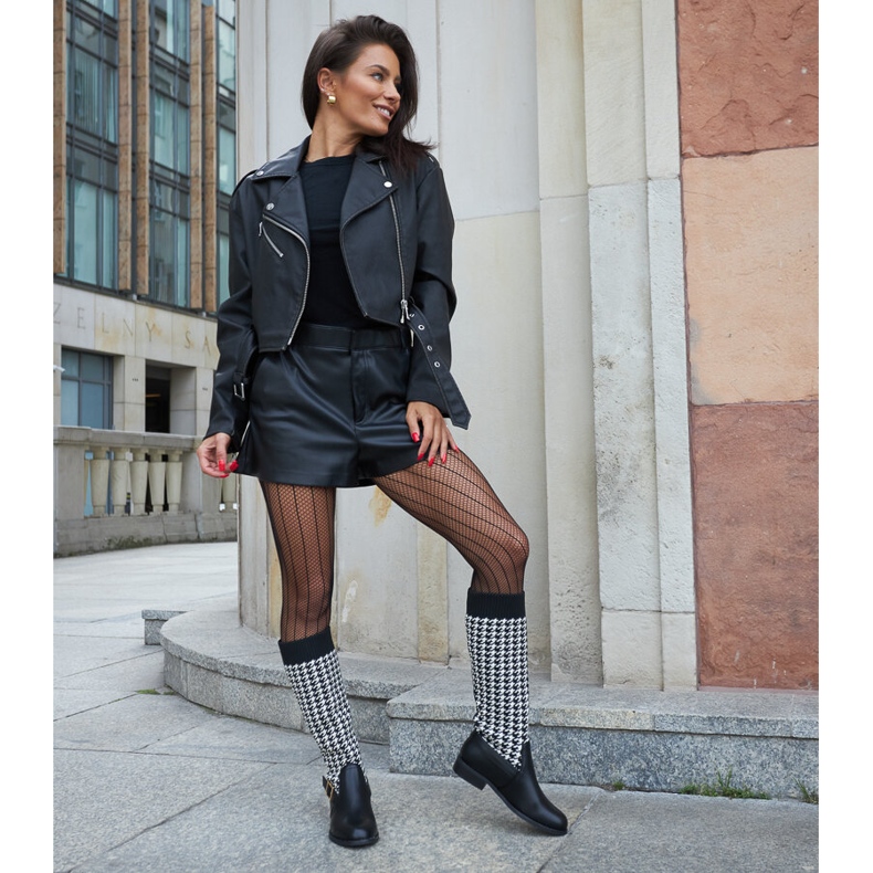 Fekete-fehér hosszú houndstooth csizma a Maestas-tól 1 Fekete-fehér hosszú houndstooth csizma a Maestas-tól 1