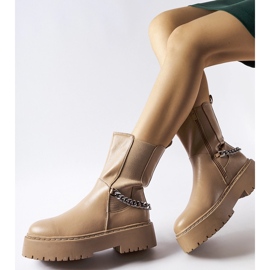 Guglielmo lánccal díszített bézs bokacsizma 1