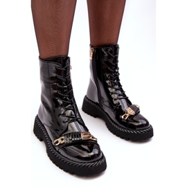 Női Patent Worker Bokacsizma Díszítéssel Fekete S.Barski MR870-67 3
