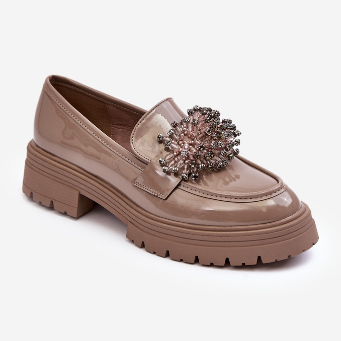 WD1 Női díszített patentos cipő, bézs Annella 1