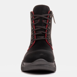 Marco Shoes Női fekete bőrcsizma piros szegéllyel 1