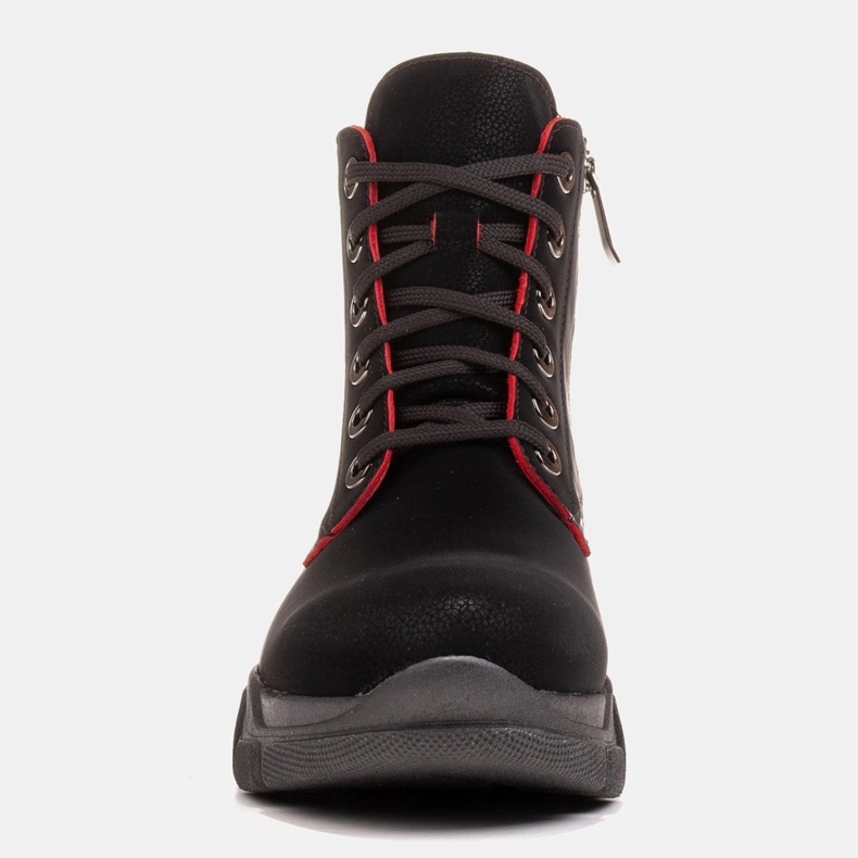 Marco Shoes Női fekete bőrcsizma piros szegéllyel 1