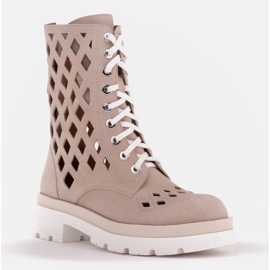 Marco Shoes Velúr csizma perforációval bézs 1